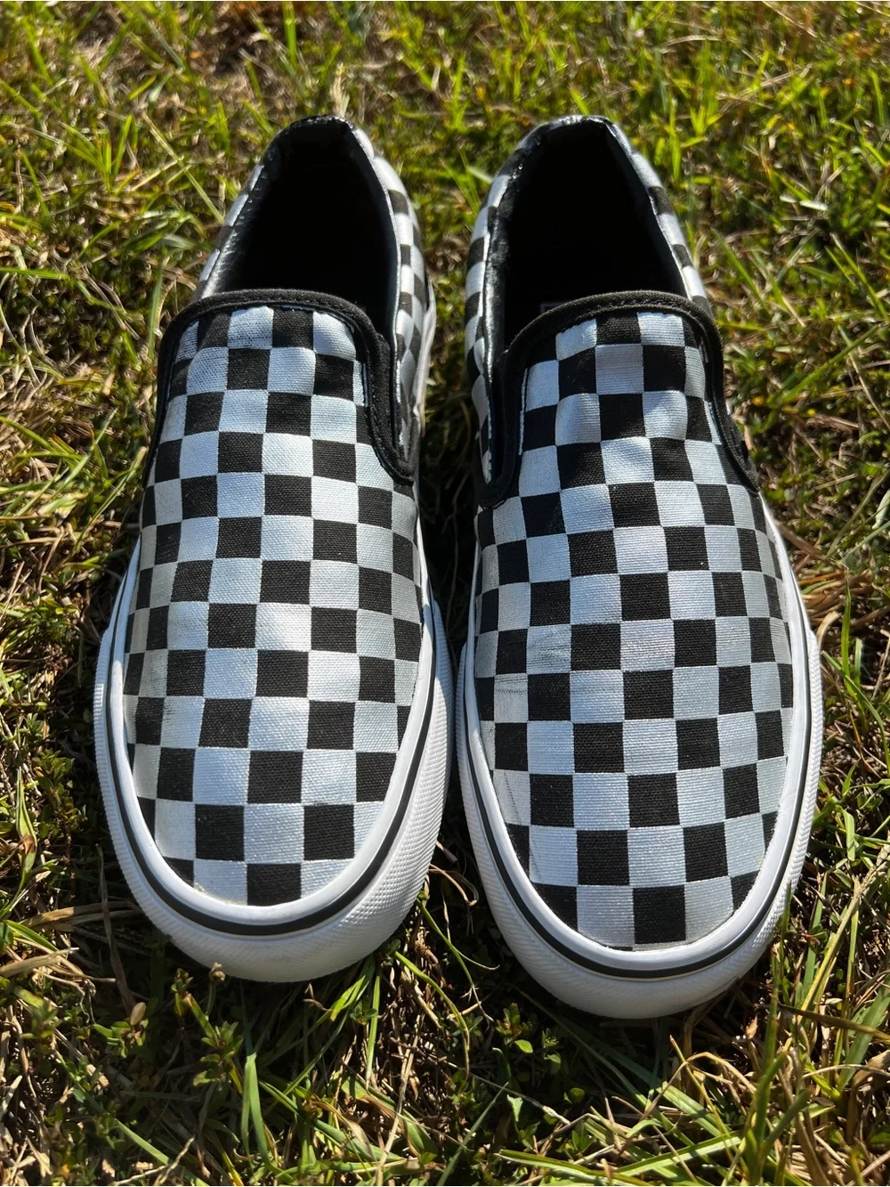 CLEAN Vans size 7.5 Mens Slip On Checkerboard Silver shoes